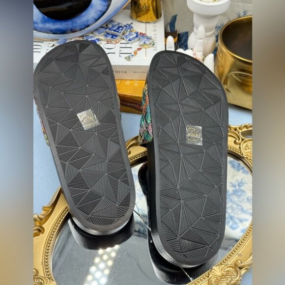 🆕 KURT GEIGER LONDON 🧿 NWOB Meena Eagle Slide, Black Rainbow Weave, Sz 40 US 9 - Picture 13 of 14